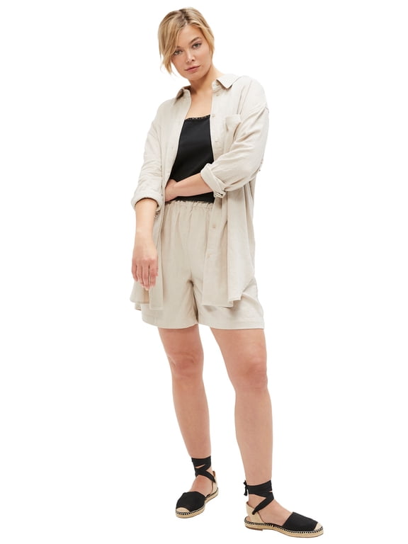 Plus Size Linen-Blend Pull-On Elastic Waist Shorts