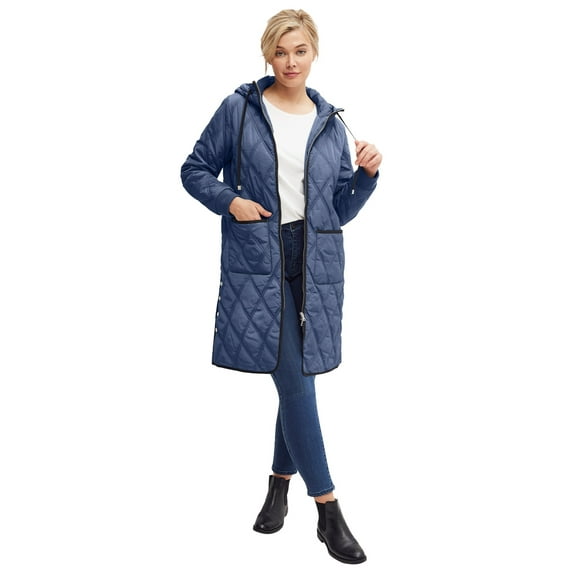 Ellos Women's Long Quilted Hooded Jacket