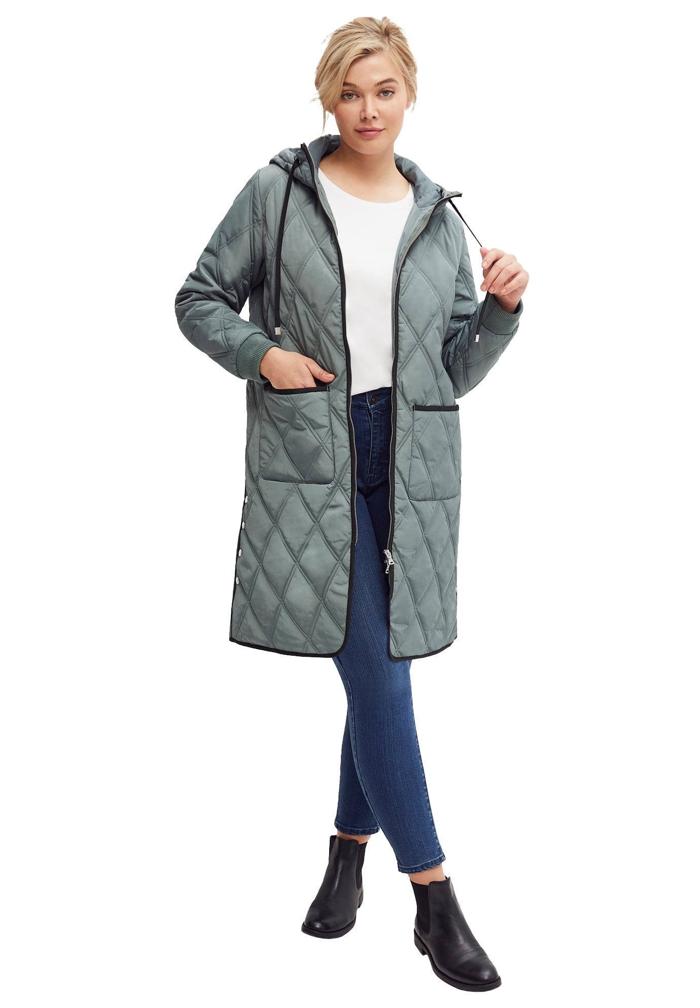 Ellos Women's Long Quilted Hooded Jacket