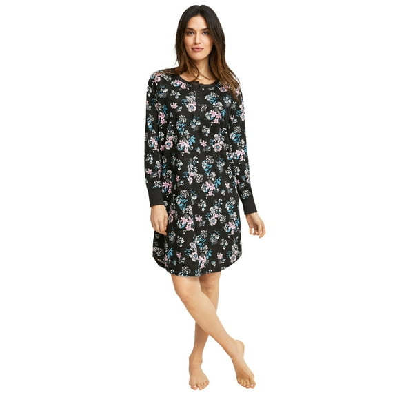 Ellos Women's Long Sleeve Henley Sleepshirt Nightgown