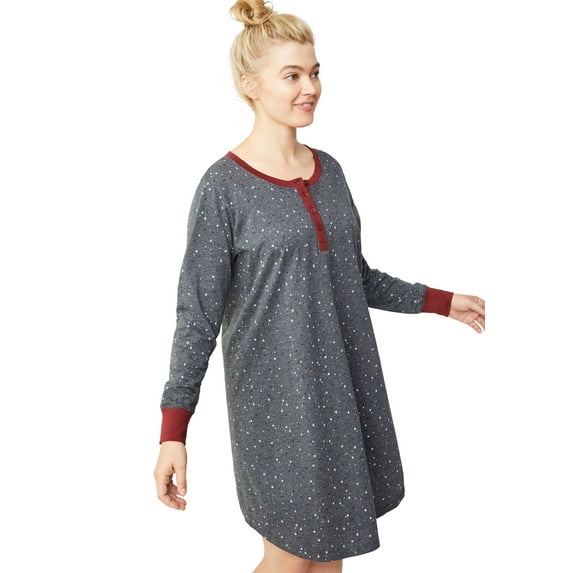 Ellos Women's Long Sleeve Henley Sleepshirt Nightgown