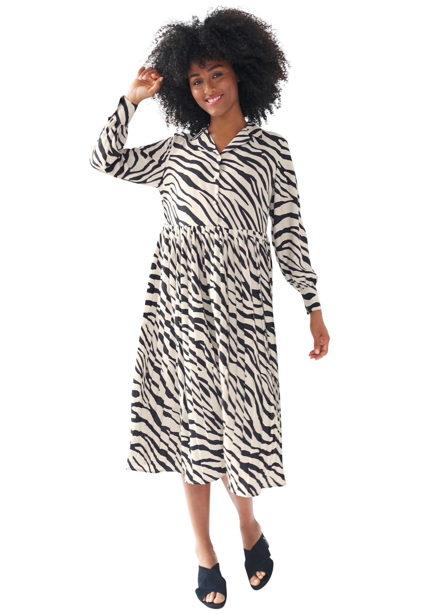 Zebra pleated cheap shirt dress