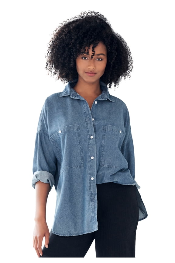 Women's Oversized Button-Front Denim Shirt