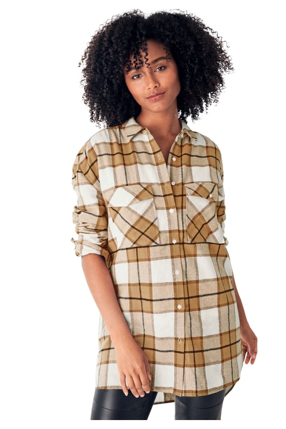 Women's Plaid Button-Front Flannel Tunic