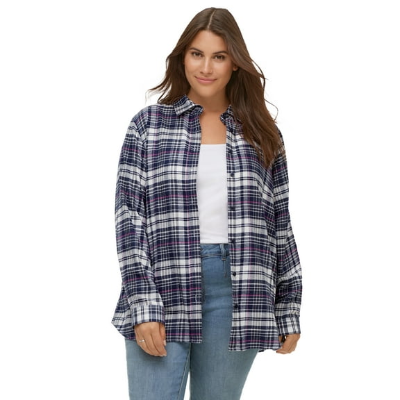 Ellos Women's Plaid Flannel Shirt Shirt
