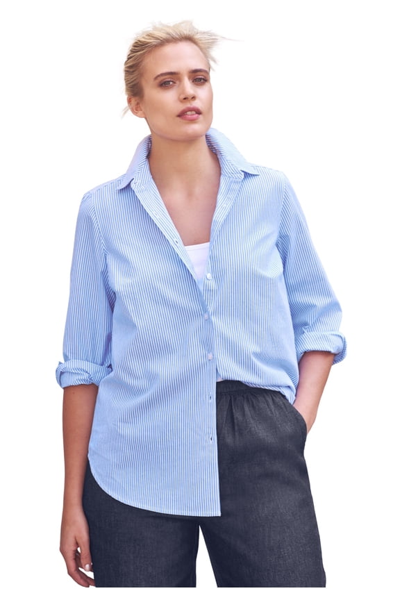 Women's Plus Size Long Sleeve Button-Down Shirt Oversized Tunic Blouse