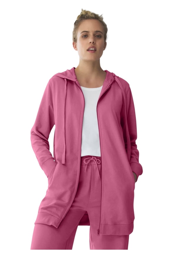 Women's Plus Size Long Zip Front Hoodie French Terry Long Oversized Lightweight Jacket