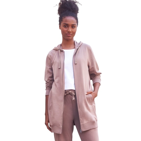 Ellos Women's Plus Size Long Zip Front Hoodie French Terry Long Oversized Lightweight Jacket