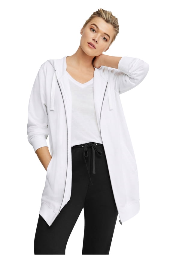 Women's Plus Size Long Zip Front Hoodie French Terry Long Oversized Lightweight Jacket