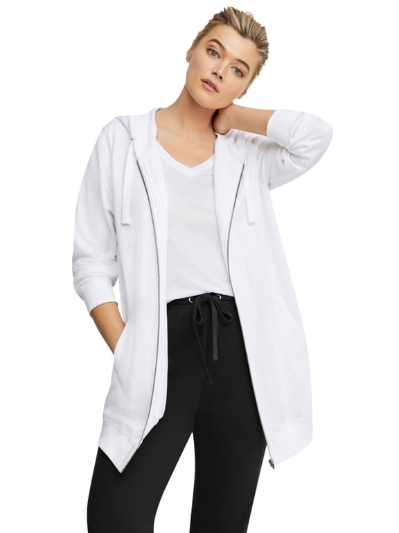 Women's Plus Size Long Zip Front Hoodie French Terry Long Oversized Lightweight Jacket