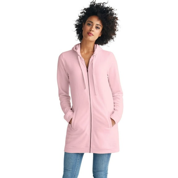 Ellos Women's Plus Size Long Zip Front Hoodie French Terry Long Oversized Lightweight Jacket