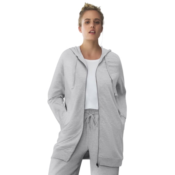 Ellos Women's Plus Size Long Zip Front Hoodie French Terry Long Oversized Lightweight Jacket
