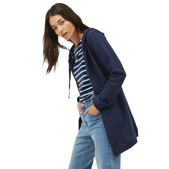 Ellos Women's Plus Size Long Zip Front Hoodie French Terry Long Oversized Lightweight Jacket