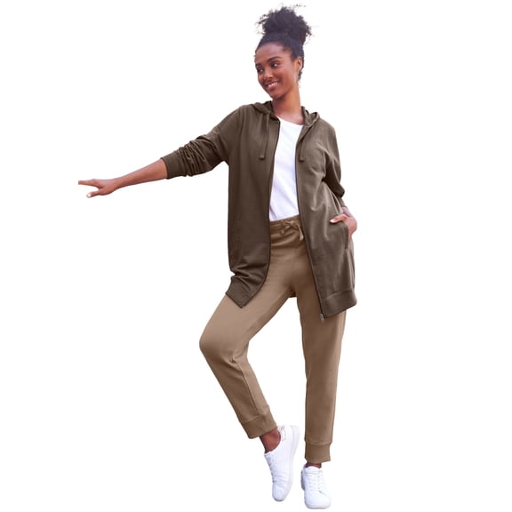Ellos Women's Plus Size Long Zip Front Hoodie French Terry Long Oversized Lightweight Jacket