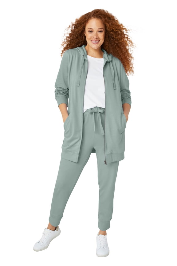 Women's Plus Size Long Zip Front Hoodie French Terry Long Oversized Lightweight Jacket