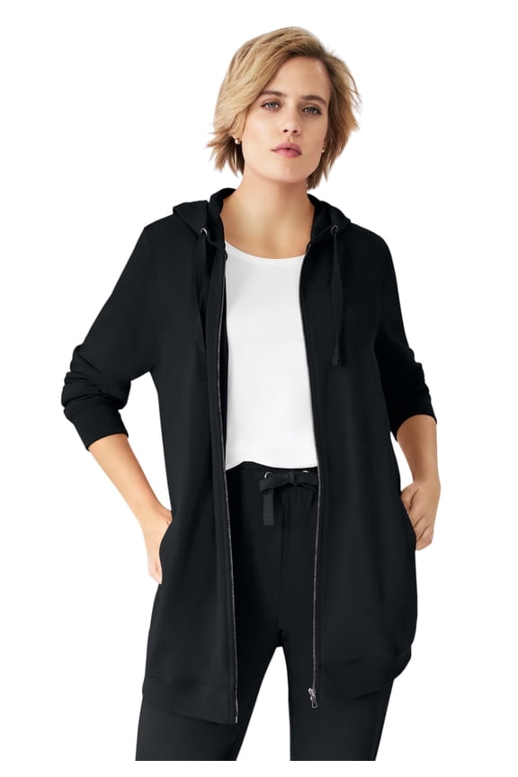 Women's Plus Size Long Zip Front Hoodie French Terry Long Oversized Lightweight Jacket