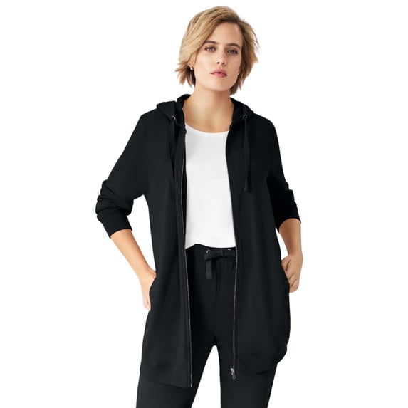 Ellos Women's Plus Size Long Zip Front Hoodie French Terry Long Oversized Lightweight Jacket