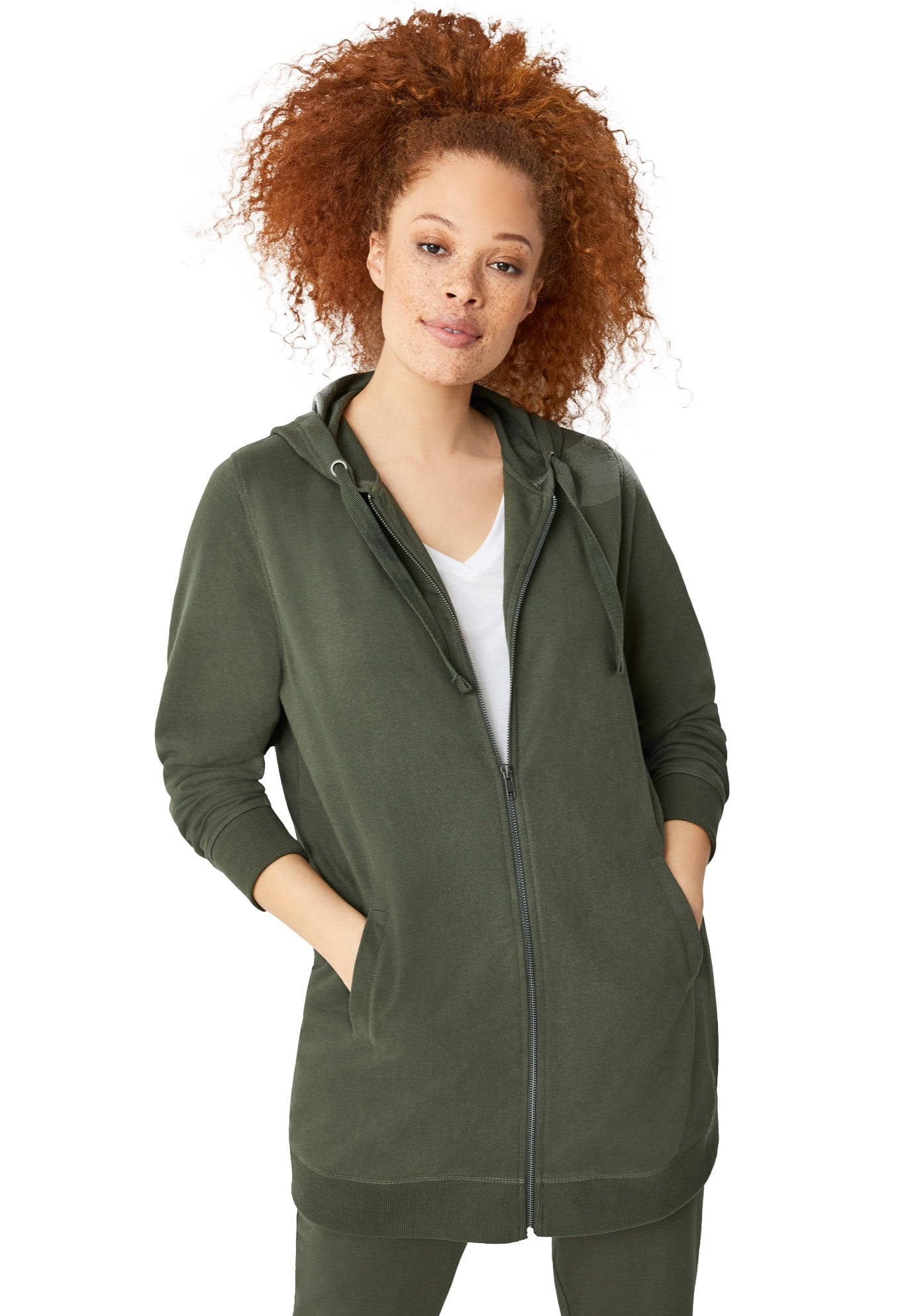 Ellos Women's Plus Size Long Zip Front Hoodie French Terry Long ...