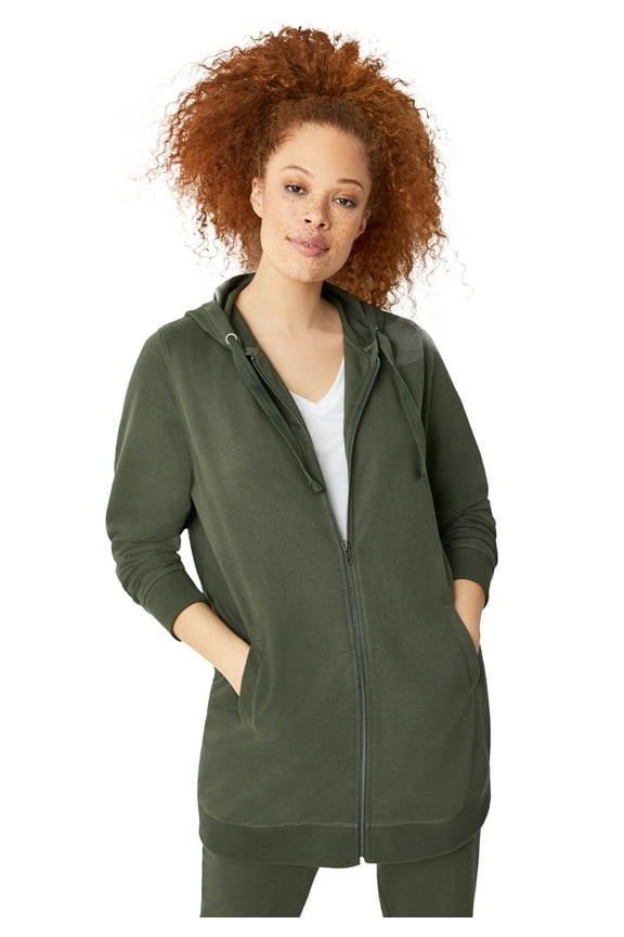 Women's Plus Size Long Zip Front Hoodie French Terry Long Oversized Lightweight Jacket