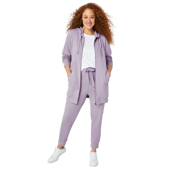 Ellos Women's Plus Size Long Zip Front Hoodie French Terry Long Oversized Lightweight Jacket
