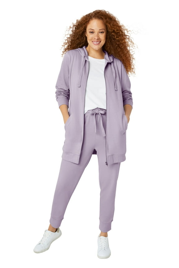 Women's Plus Size Long Zip Front Hoodie French Terry Long Oversized Lightweight Jacket