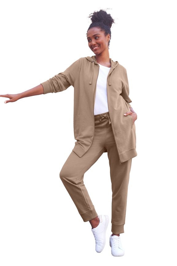 Women's Plus Size Long Zip Front Hoodie French Terry Long Oversized Lightweight Jacket