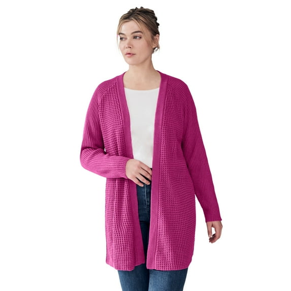 Ellos Women's Plus Size Open Front Waffle Cardigan Oversized Long Lightweight Sweater