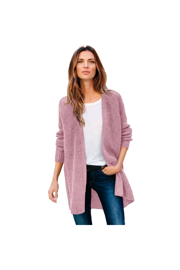 Women's Plus Size Open Front Waffle Cardigan Oversized Long Lightweight Sweater