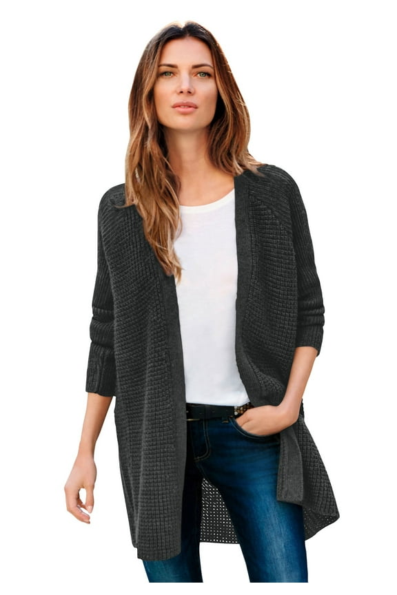 Women's Plus Size Open Front Waffle Cardigan Oversized Long Lightweight Sweater