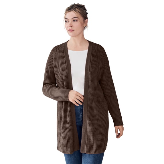 Ellos Women's Plus Size Open Front Waffle Cardigan Oversized Long Lightweight Sweater