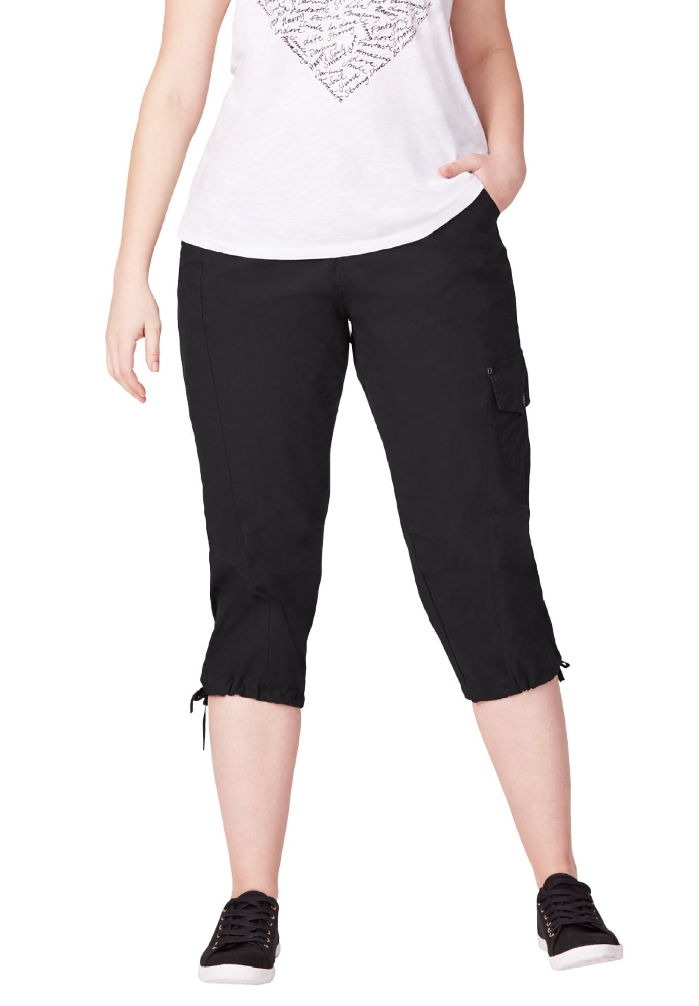 Ellos Women's Plus Size Stretch Cargo Capris | Front and Side Pockets |  Casual Cropped Pants - 10, Black