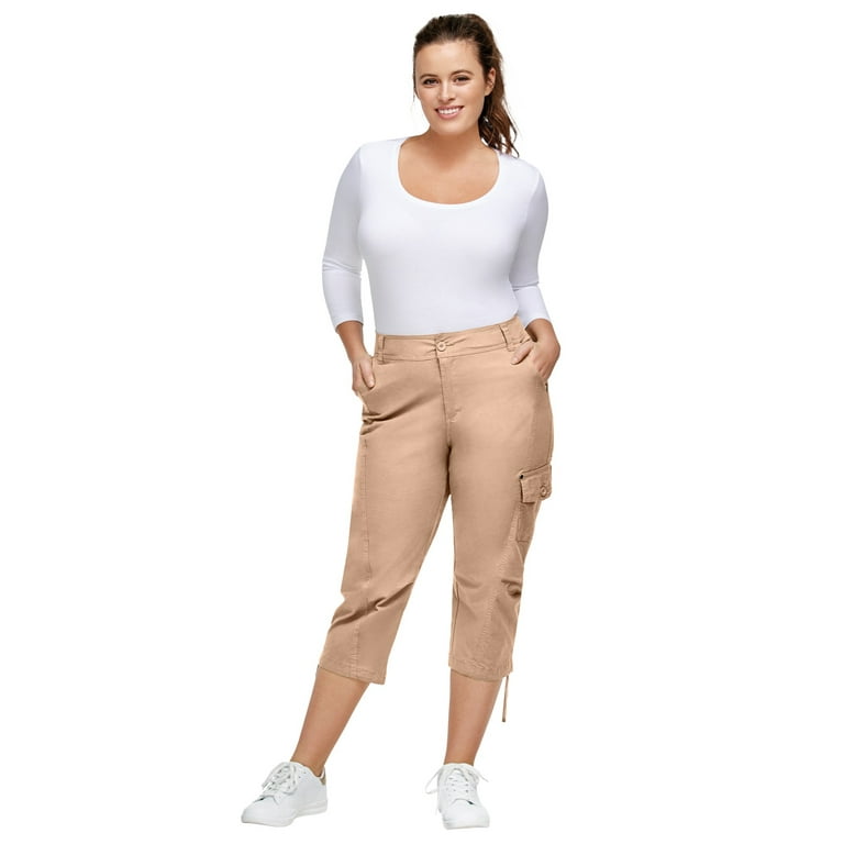 Ellos Women's Plus Size Stretch Cargo Capris | Front and Side Pockets |  Casual Cropped Pants - 10, New Khaki Beige