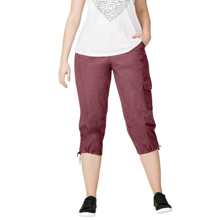 Ellos Women's Plus Size Stretch Cargo Capris | Front and Side Pockets |  Casual Cropped Pants - 12, Vintage Plum Purple