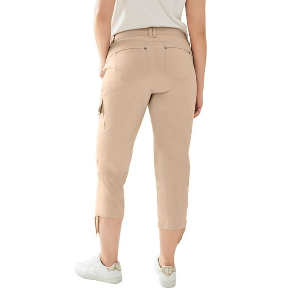 Ellos Women's Plus Size Stretch Cargo Capris Front and Side Pockets Casual Cropped Pants