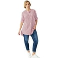 thumbnail image 1 of Ellos Women's Plus Size Striped Henley Tunic Oversized Long Top Wear with Leggings, 1 of 4