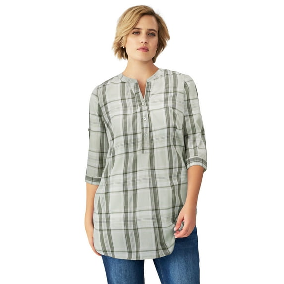 Ellos Women's Plus Size Striped Henley Tunic Oversized Long Top Wear with Leggings