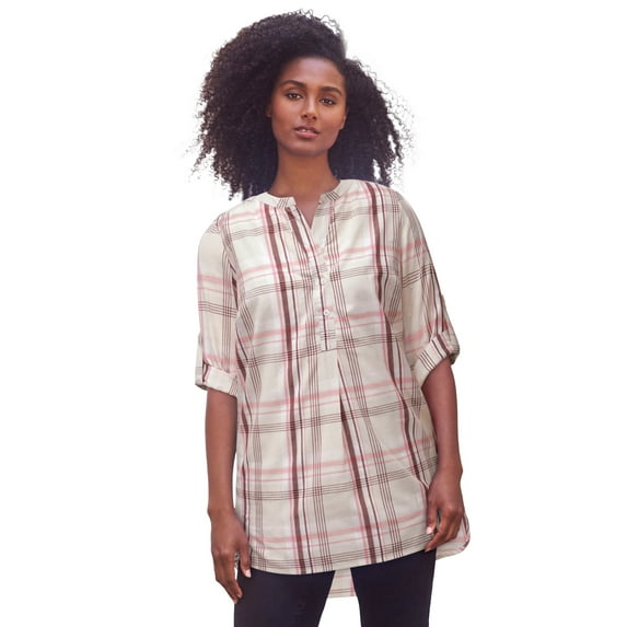 Ellos Women's Plus Size Striped Henley Tunic Oversized Long Top Wear with Leggings