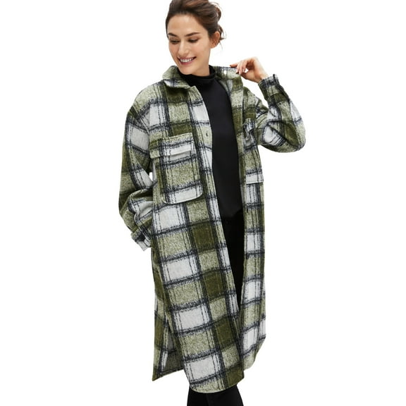 Ellos Women's Plus Size Wool Blend Long Shirt Jacket Oversized Shacket
