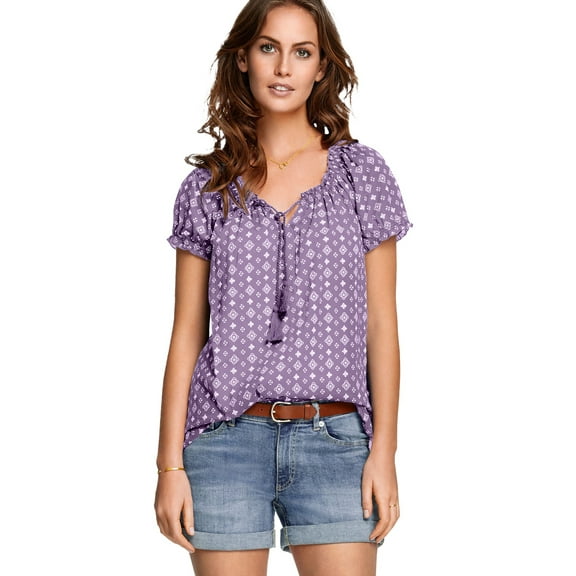 Ellos Women's Ruffle Trim Peasant Blouse Shirt