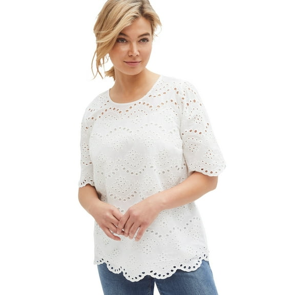 Ellos Women's Scalloped Hem Eyelet Blouse Shirt