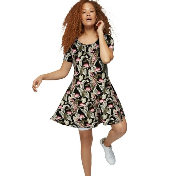 ellos Women's Plus Size Short Sleeve A-Line Knit Dress