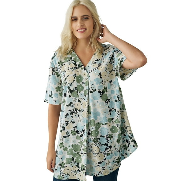 Ellos Women's Short Sleeve Inverted Pleat Tunic