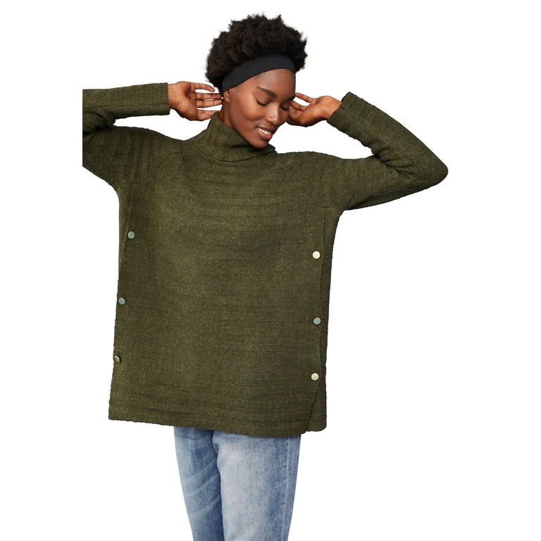 Ellos Women's Side Button Turtleneck Sweater Pullover - Walmart.com