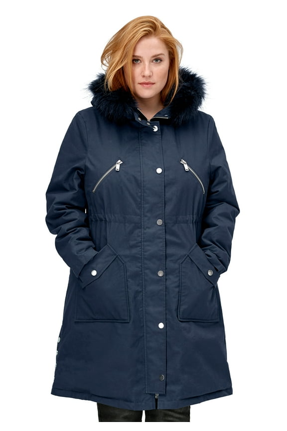 Women's Side-Snap Zip-Front Parka Coat