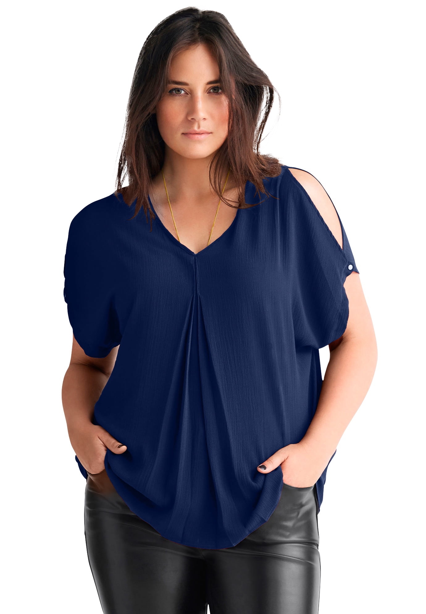 Ellos Women's Slit Sleeve Blouse Shirt - Walmart.com