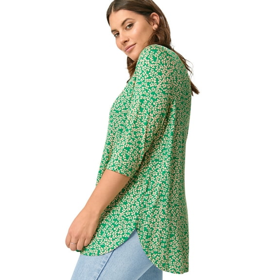 Ellos Women's Three-Quarter Sleeve Curved Hem Tunic