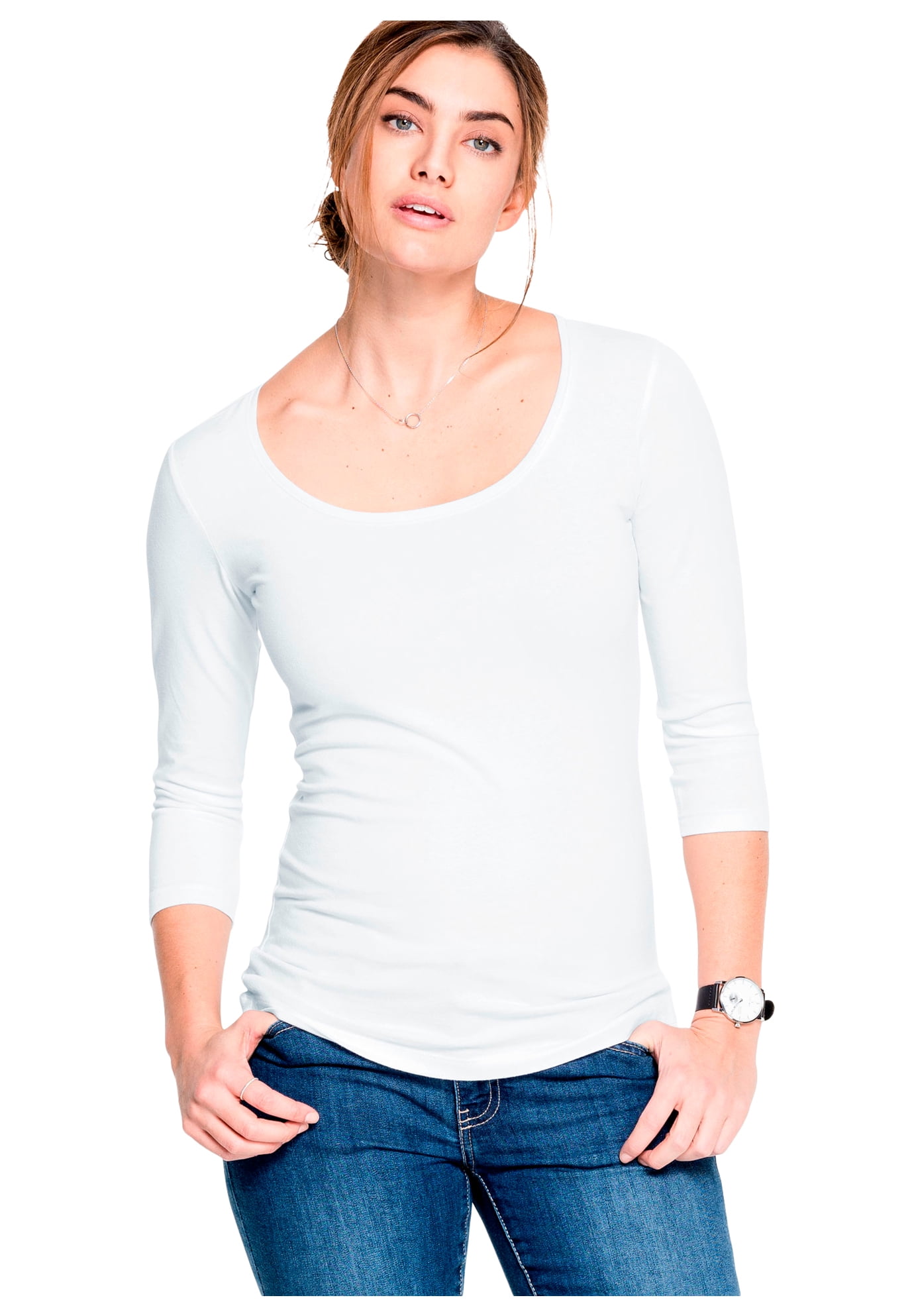 Ellos Women's ThreeQuarter Sleeve Scoop Neck Tee TShirt