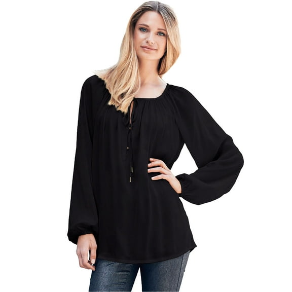 Ellos Women's Tie Neck Peasant Tunic Tunic