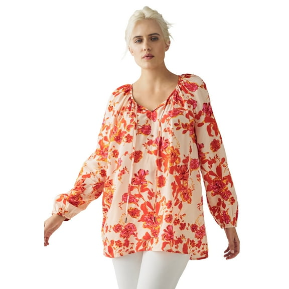 Ellos Women's Tie Neck Peasant Tunic Tunic