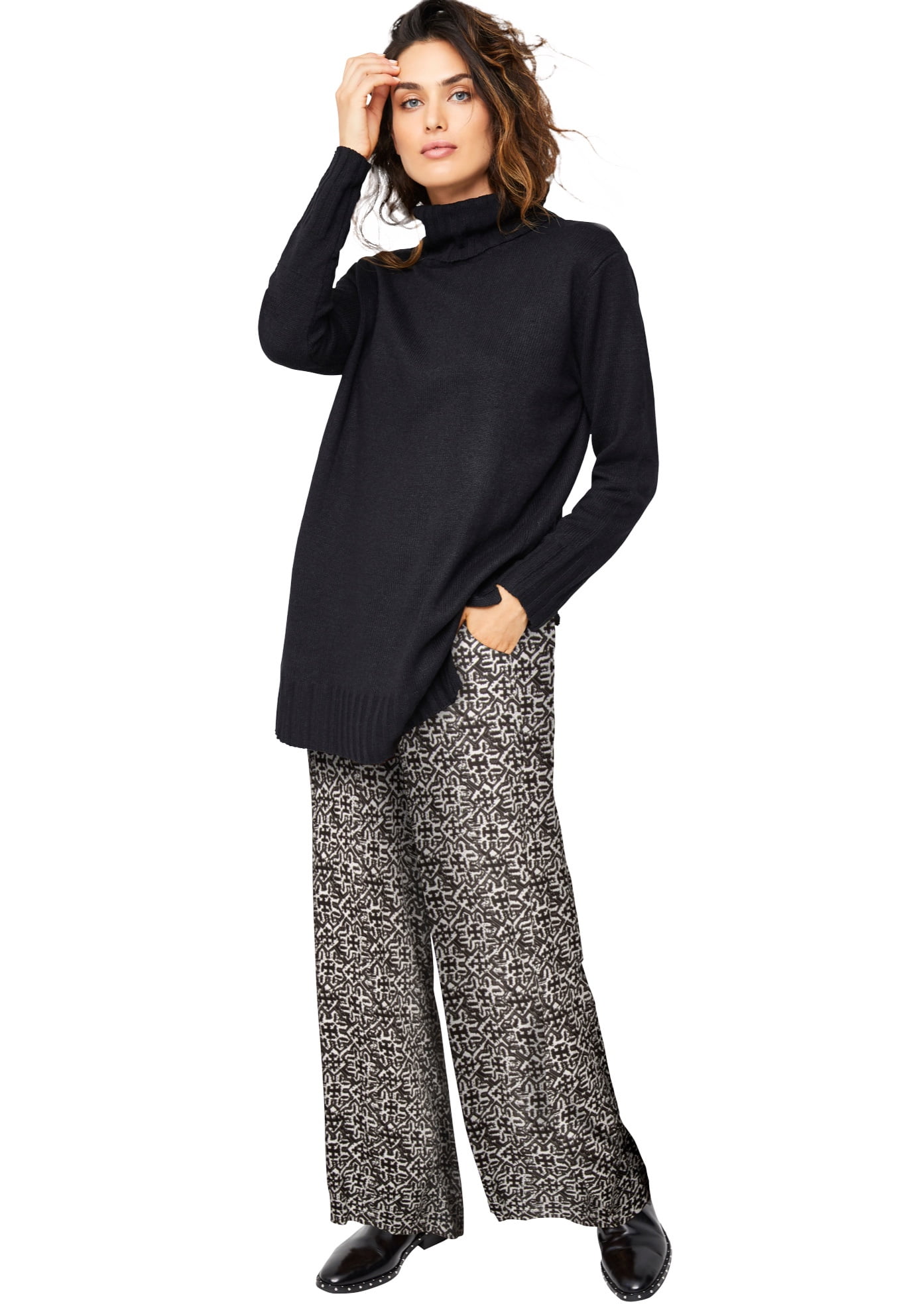 Ellos Women's Plus Size Woven Wide Leg Pants - 14, Black at